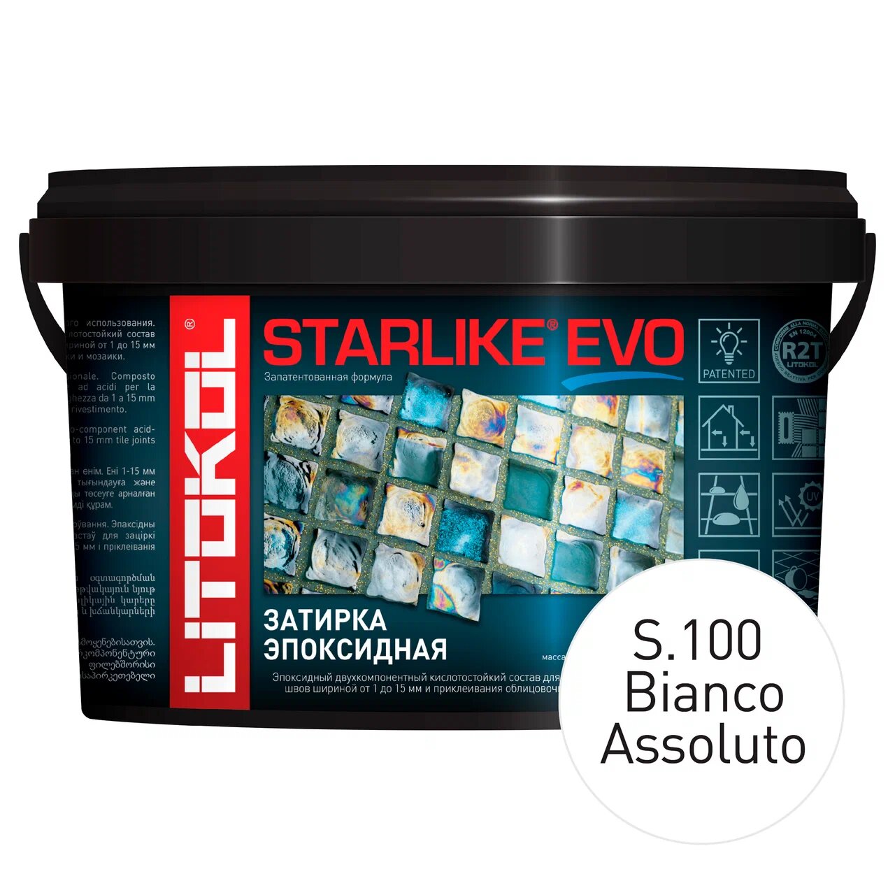 Затирка LITOKOL STARLIKE EVO S.100 BIANCO ASSOLUTO, 1 кг шпатель курс 06884 резиновый белый 60 мм