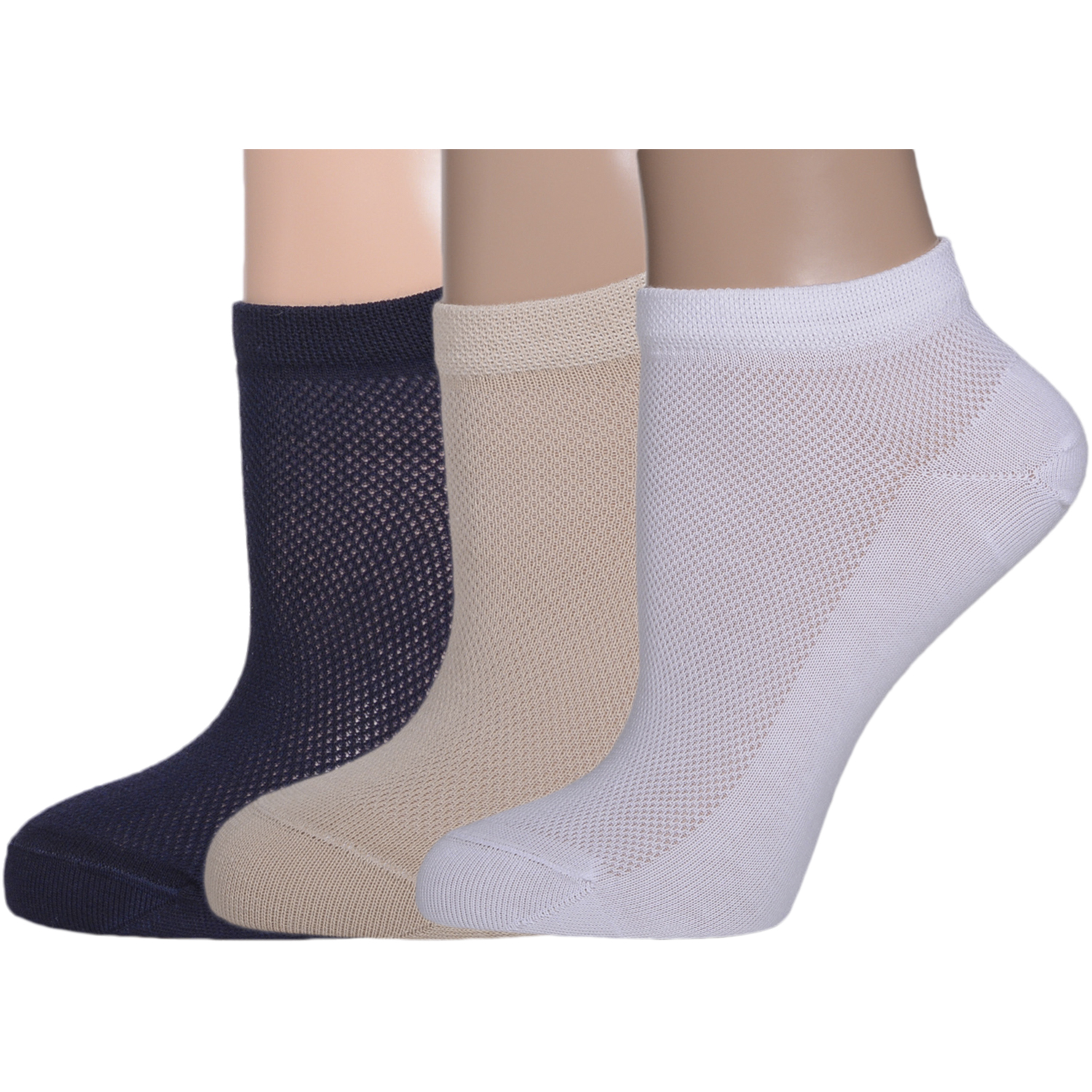 Комплект носков женских LorenzLine 3-Д8 белых; бежевых; синих 23
