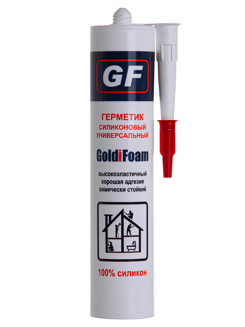 Герметик GoldiFoam силиконовый универсальный белый 310 гр. герметик силиконовый санитарный goldifoam 260 мл с фунгицидом белый 3 шт