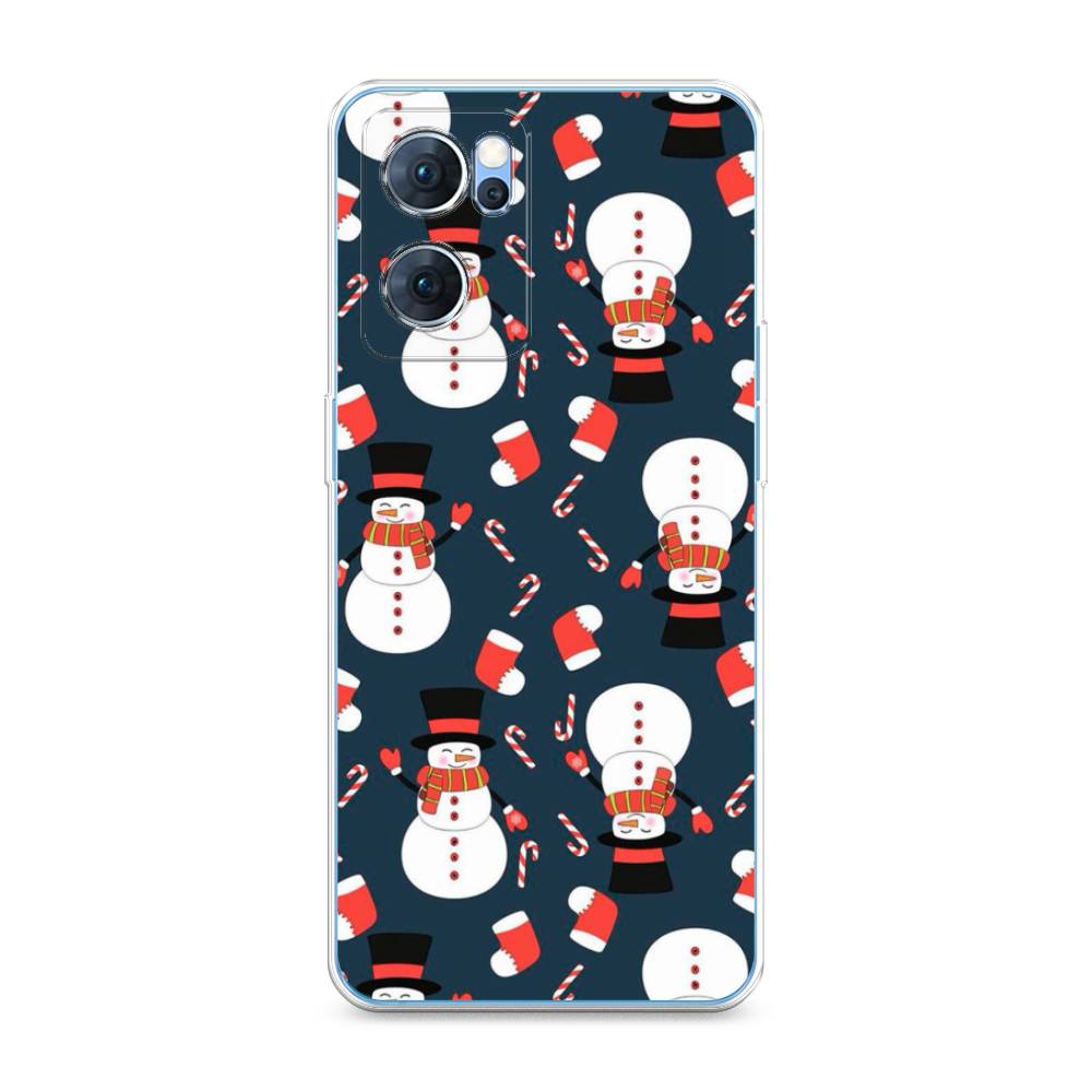 

Чехол для Oppo Reno 7 5G "Синие снеговики", Синий;белый;красный, 258150-5