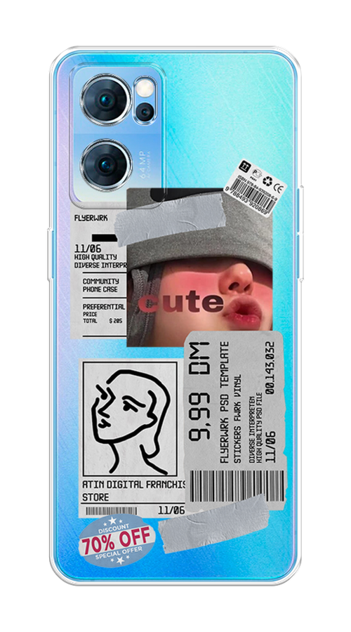 

Чехол на Oppo Reno 7 5G "Cute girl collage", Розовый;серый;голубой, 258150-6