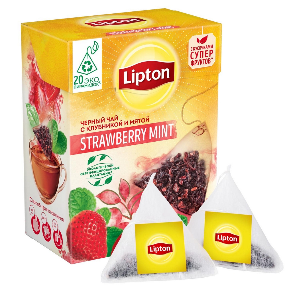 фото Чай черный lipton strawberry mint 20 пакетиков