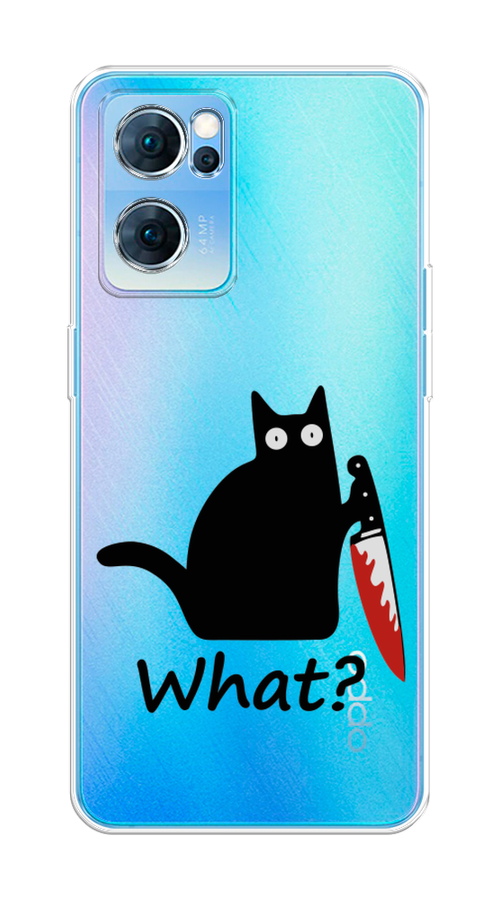 

Чехол на Oppo Reno 7 5G "Котик с ножом", Черный;красный, 258150-6