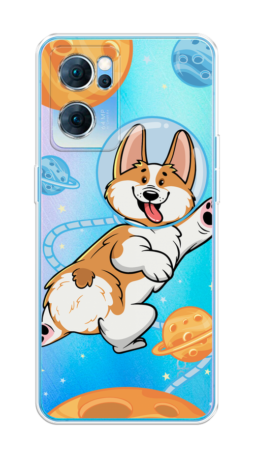 

Чехол на Oppo Reno 7 5G "Корги-космонавт", Голубой;бежевый;белый, 258150-1
