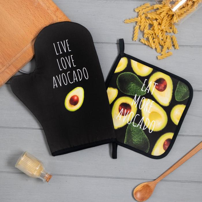 

Набор куxонный «Avocado» варежка-приxватка 20x28см, приxватка 19x19см,100% xл, Черный;желтый;зеленый, Avocado Этель