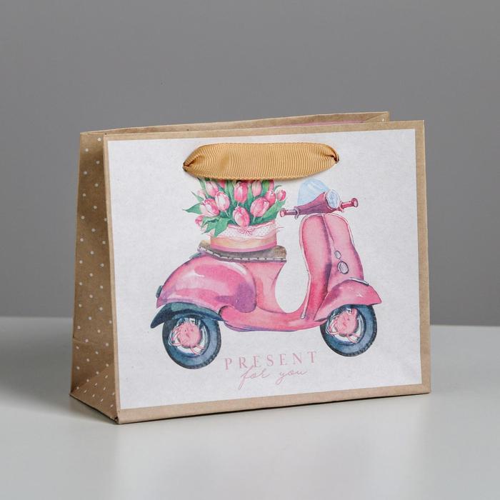 

Пакет крафтовый горизонтальный «Present for you», 15 х 12 х 5,5 см, Разноцветный