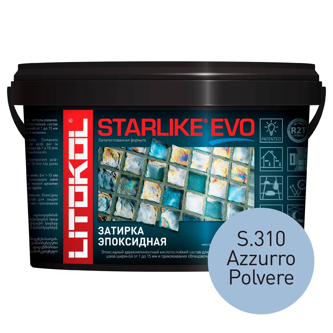 Затирка LITOKOL STARLIKE EVO S.310 AZZURRO POLVERE, 1 кг затирка litokol starlike defender evo s 300 azzurro pastello 1 кг