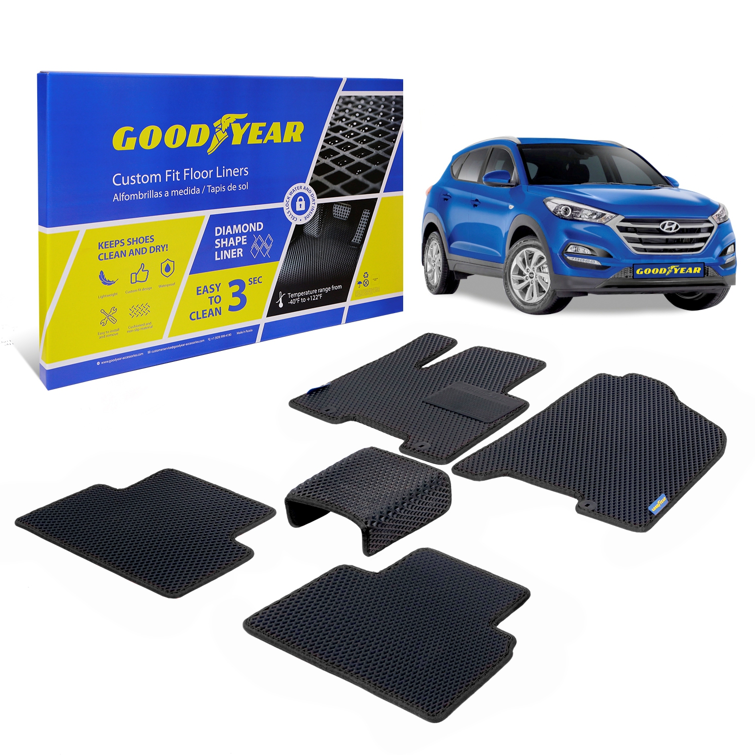 Ковры салона Goodyear Hyundai Tucson III 2019-2021 5 шт. цвет черный с черной окантовкой