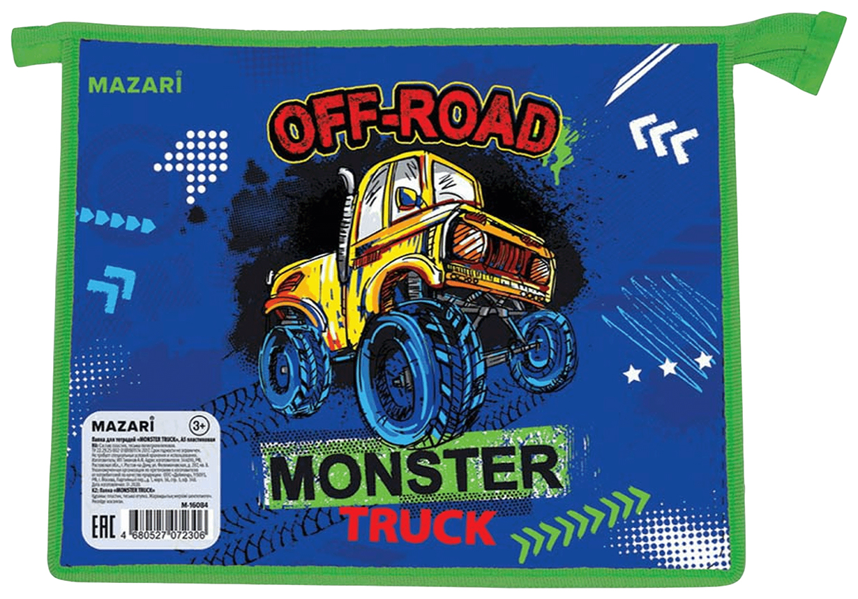 

Папка для тетрадей MAZARi Monster Truck А5 пластиковая на молнии 230 х 180 х 25 мм