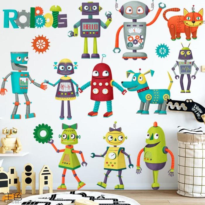 фото Наклейка пластик интерьерная цветная роботы-самоделкины 60х85 см nobrand