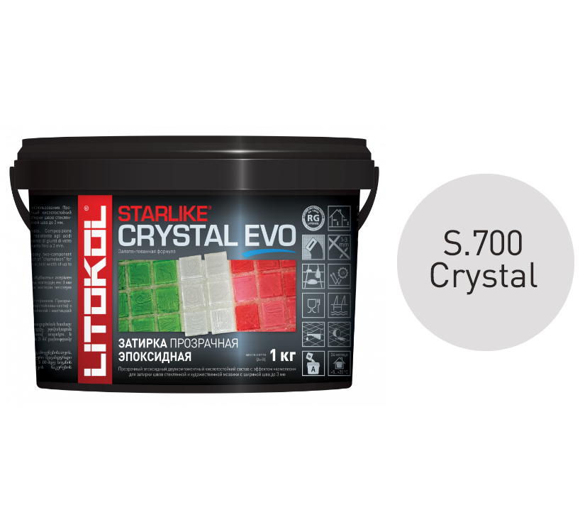 Затирка LITOKOL STARLIKE EVO S.700 CRYSTAL, 1 кг шпатель litokol 946 gr для нанесения эпоксидных и цементных затирок