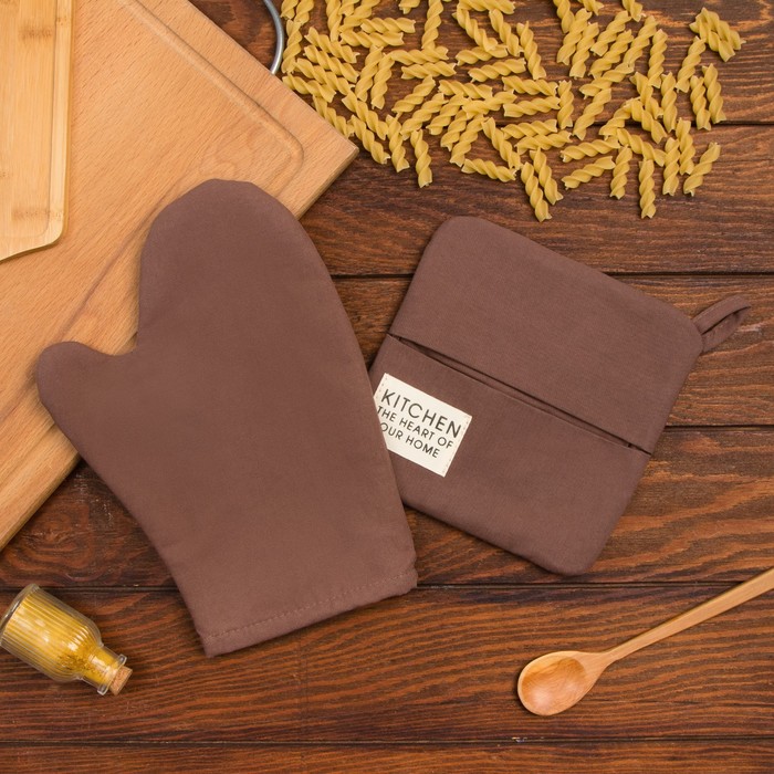 

Набор кухонный Этель Kitchen, цвет. коричневый, варежка-прихватка 18х29 см, прихватка 19х1, Этель Kitchen
