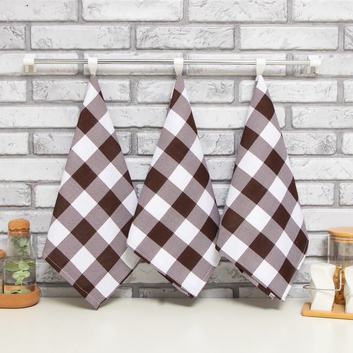 

Набор кухонных полотенец Доляна «Клетка» 35х60 см - 3 шт, 100% хл, рогожка 164 г/м2, Клетка