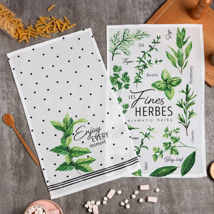 

Набор кухонных полотенец Доляна Fines herbes, 35х60см-2шт, 100% хл, Vegetation