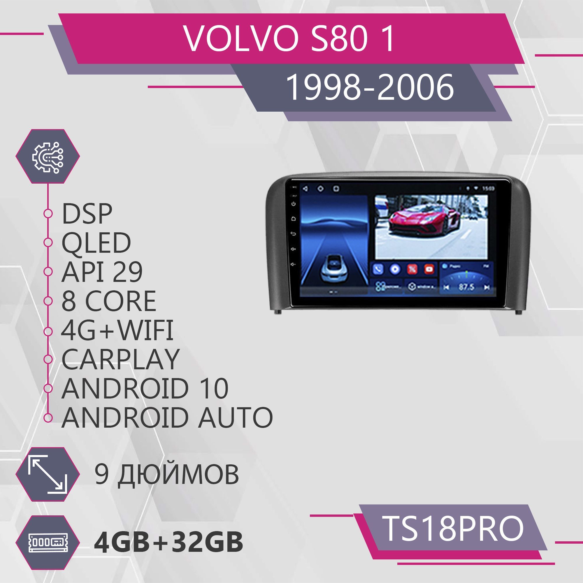 Магнитола Точка Звука TS18Pro для Volvo S80 Вольво 432GB 2din 1999900₽