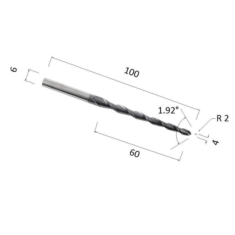 

Фреза двухзаходная конусная сферическая (коническая) DJTOL NL2QX6.60.4 для станка ЧПУ, NL2QX