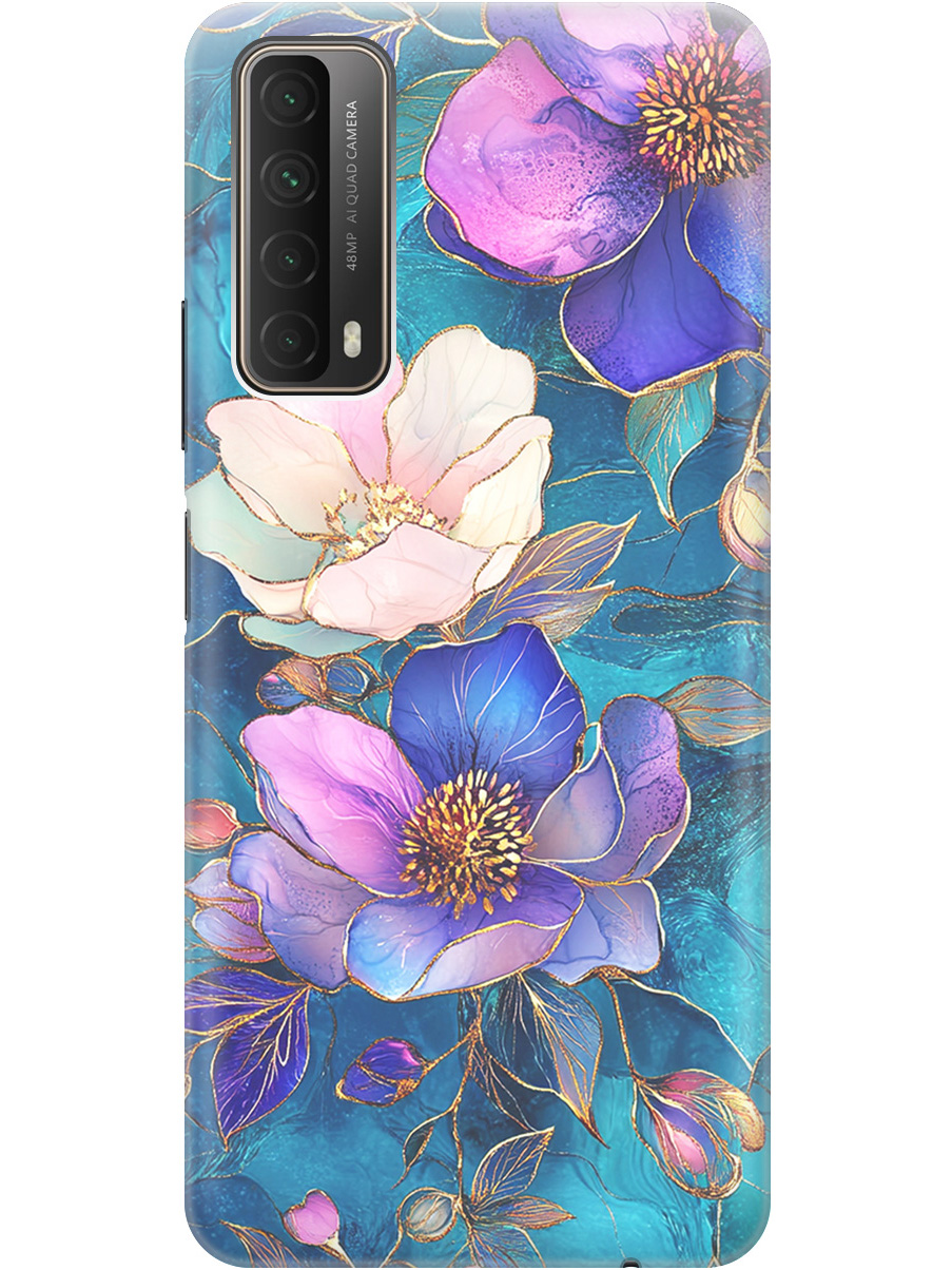

Силиконовый чехол на Huawei P Smart (2021) с принтом "Фиолетовые цветы и листья", Прозрачный;белый;синий, 723603023