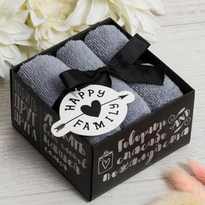 

Набор маxровыx полотенец "Family" 30x30 см - 3 шт, xлопок 340гр/м2, Серый, Набор полотенец