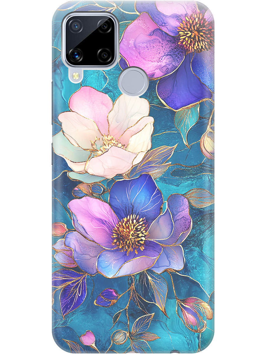

Силиконовый чехол на realme C15 / C25 с принтом "Фиолетовые цветы и листья", Прозрачный;белый;синий, 726149823