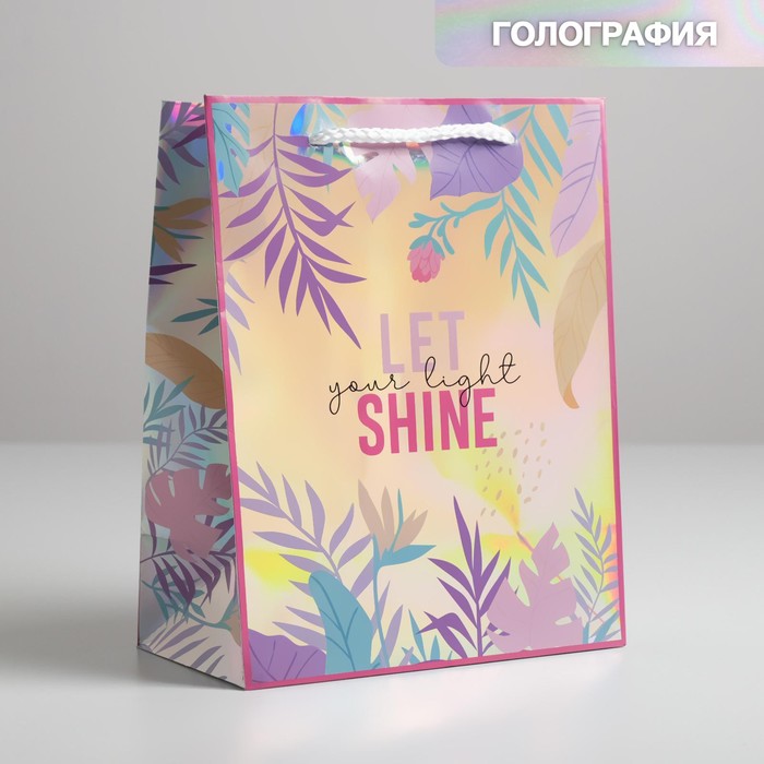 

Пакет подарочный голографический Let your light shine, 18 х 23 х 10 см, Фиолетовый