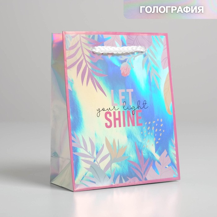 

Пакет подарочный голографический «Let your light shine», 12 х 15 х 5,5 см, Серебристый