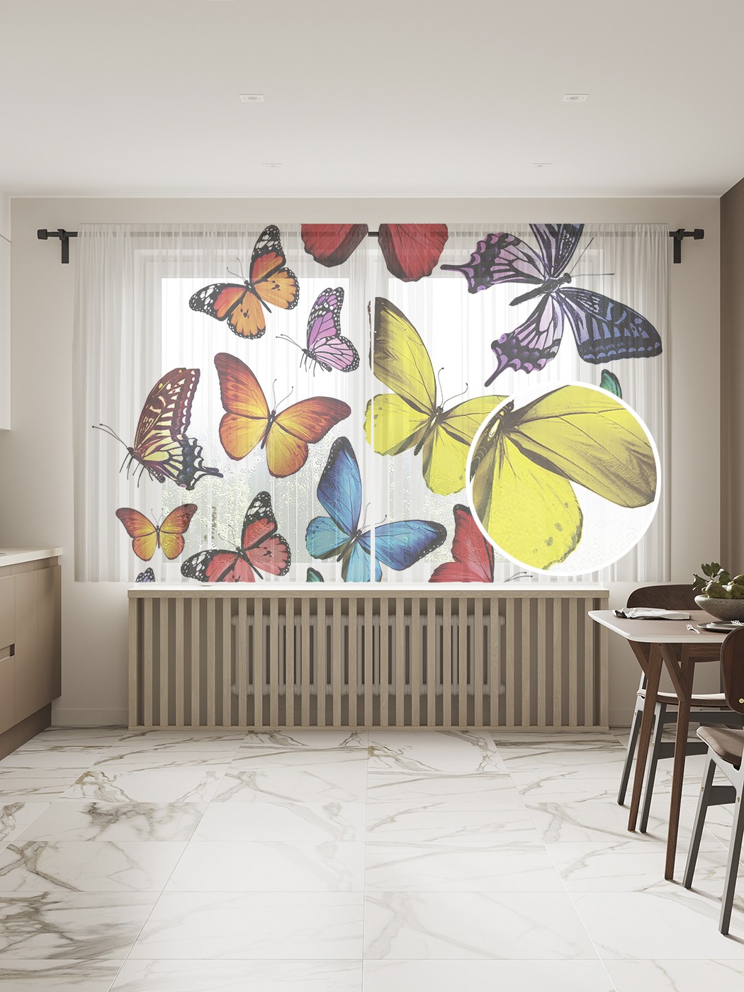 

Фототюль JoyArty "Летящие бабочки", 145x180 см (2 полотна со шторной лентой + 50 крючков), Летящие бабочки