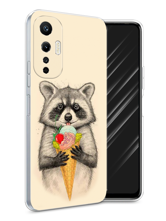

Чехол Awog на Infinix Hot 20S "Енот с мороженым", Бежевый;серый, 3103650-10