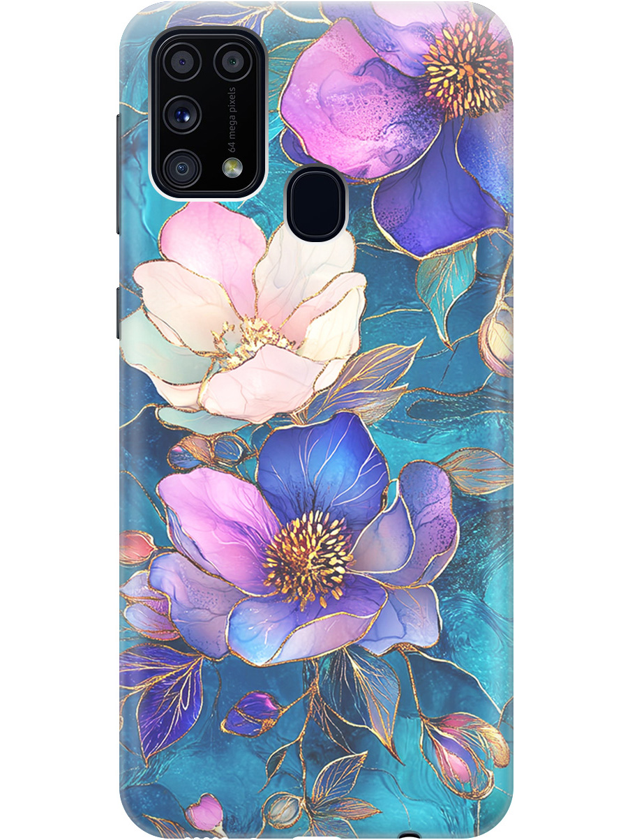 

Силиконовый чехол на Samsung Galaxy M31 с принтом "Фиолетовые цветы и листья", Прозрачный;белый;синий, 722999223