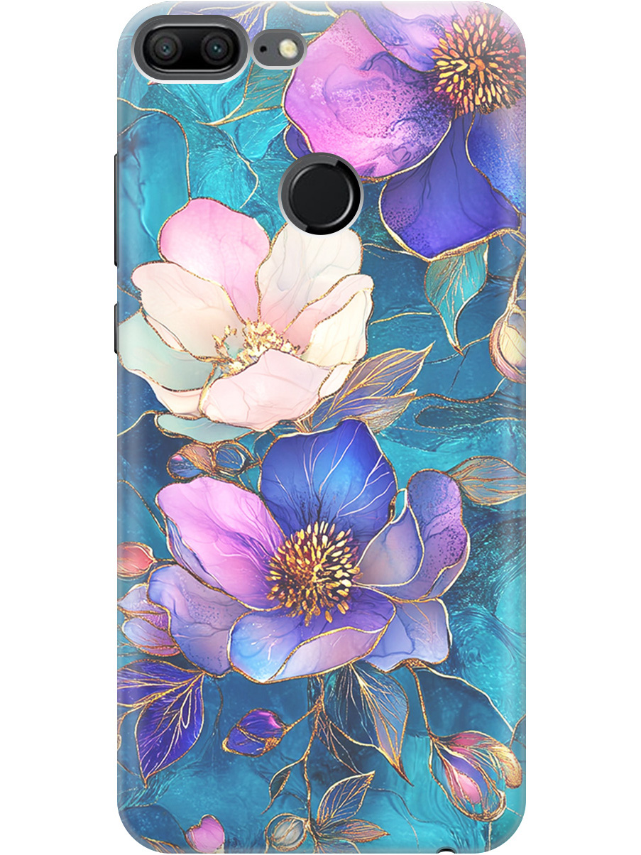

Силиконовый чехол на Honor 9 Lite с принтом "Фиолетовые цветы и листья", Прозрачный;белый;синий, 717568423