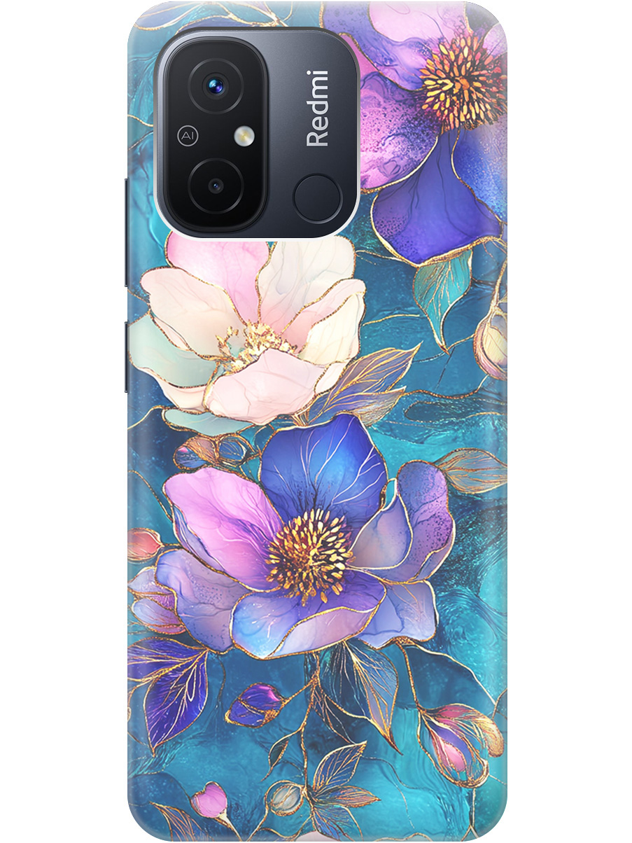 

Силиконовый чехол на Xiaomi Redmi 12C с принтом "Фиолетовые цветы и листья", Прозрачный;белый;синий, 766734823