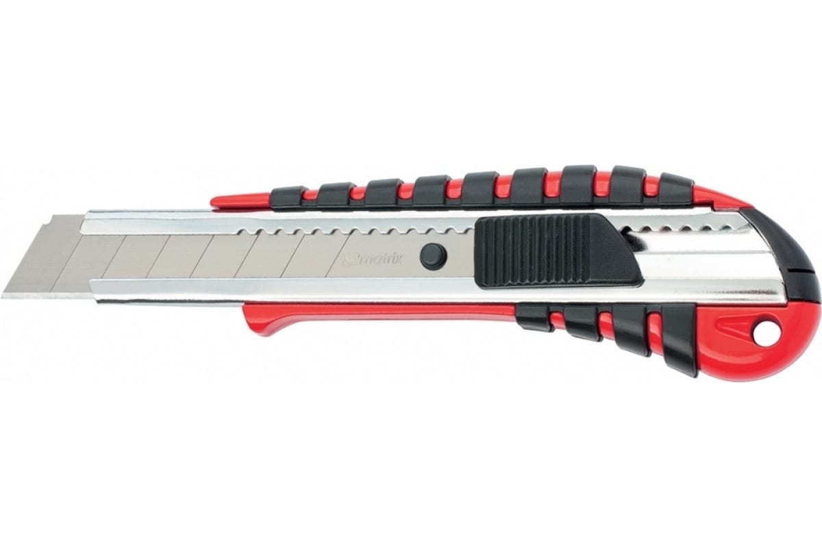 Нож, 18 мм выдвижное лезвие металлическая направляющая эргоном. двухкомпонентная рукоятка 78914 нож 18мм выдвижное лезвие металлическая направляющая винтовой фиксатор лезвия