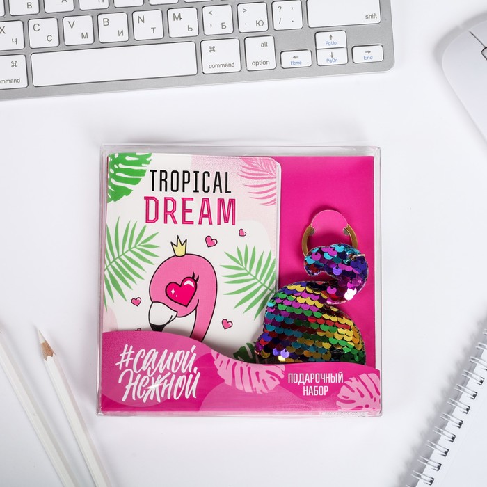

Набор паспортная обложка и брелок "Фламинго", Tropical