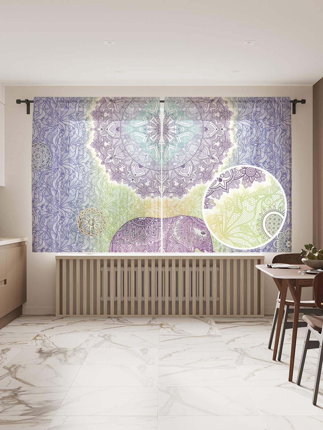 

Фототюль JoyArty "Идущие украшенные слоны" 145x180см, 2 полотна, лента, 50 крючков, Идущие украшенные слоны