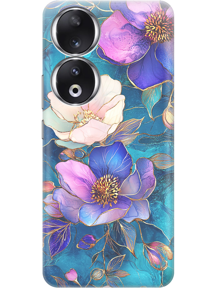 

Силиконовый чехол на Honor 90 с принтом "Фиолетовые цветы и листья", Прозрачный;белый;синий, 772618123