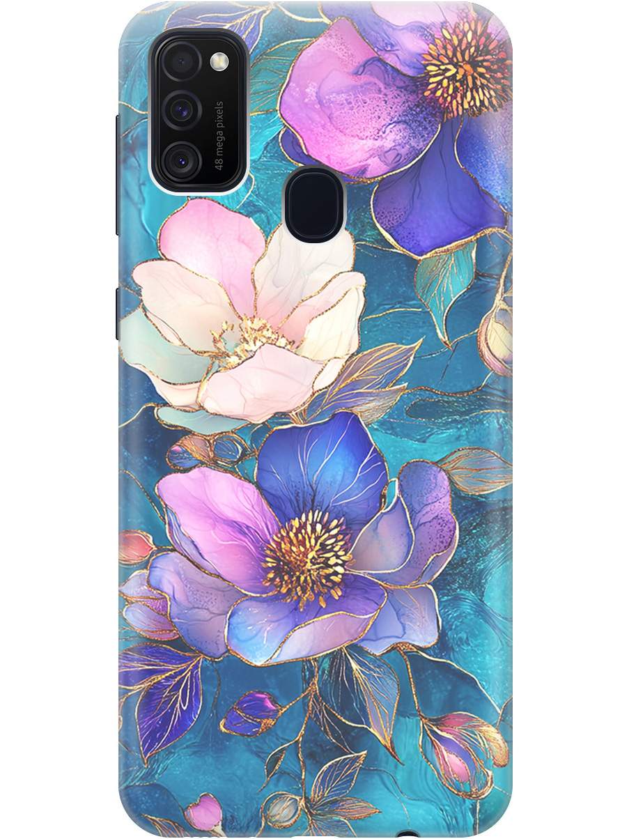 

Силиконовый чехол на Samsung Galaxy M21 / M30s с принтом "Фиолетовые цветы и листья", Прозрачный;белый;синий, 723067623