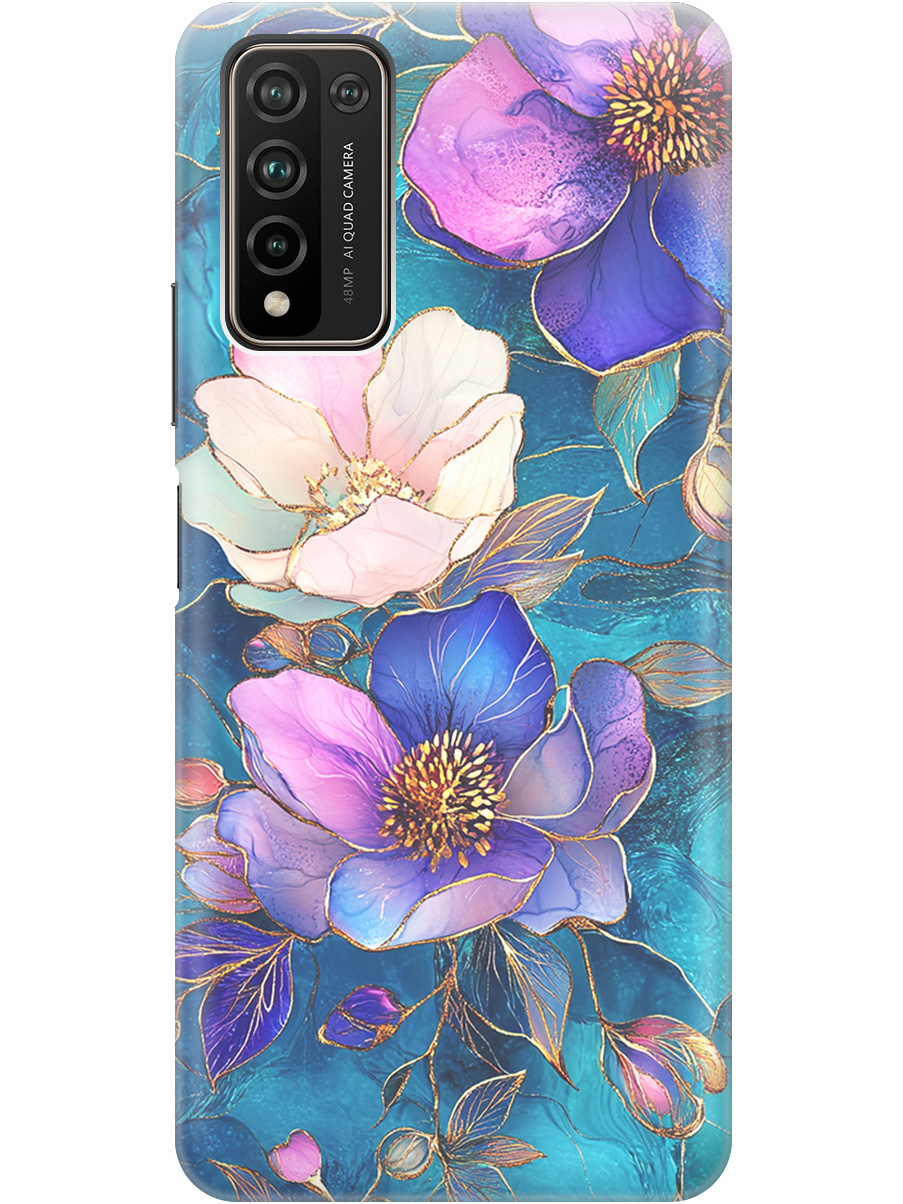 

Силиконовый чехол на Honor 10x Lite с принтом "Фиолетовые цветы и листья", Прозрачный;белый;синий, 723565523
