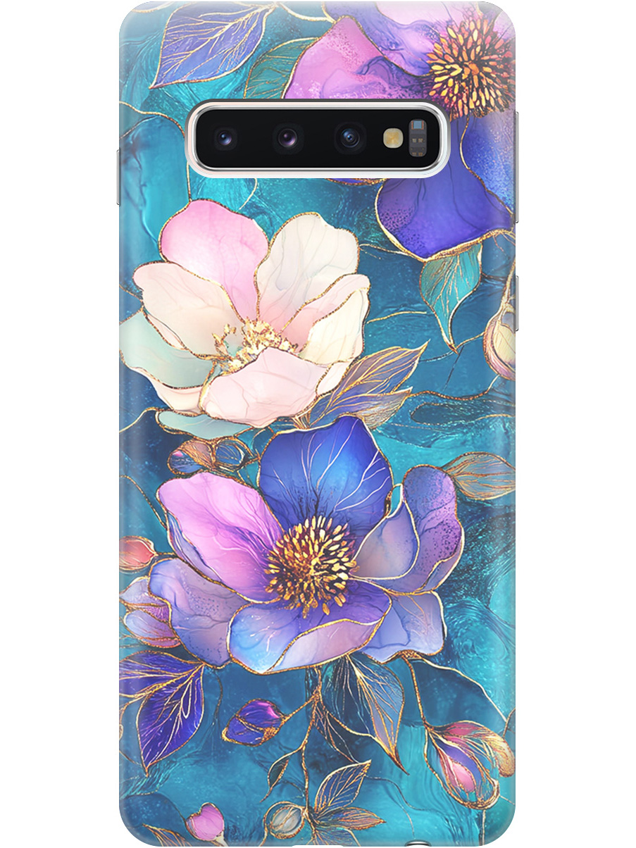 

Силиконовый чехол на Samsung Galaxy S10 с принтом "Фиолетовые цветы и листья", Прозрачный;белый;синий, 720461323
