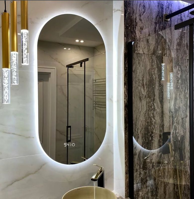 Зеркало OLV Slavio Maluchini для ванной с холодной LED-подсветкой и часами 100х60 см