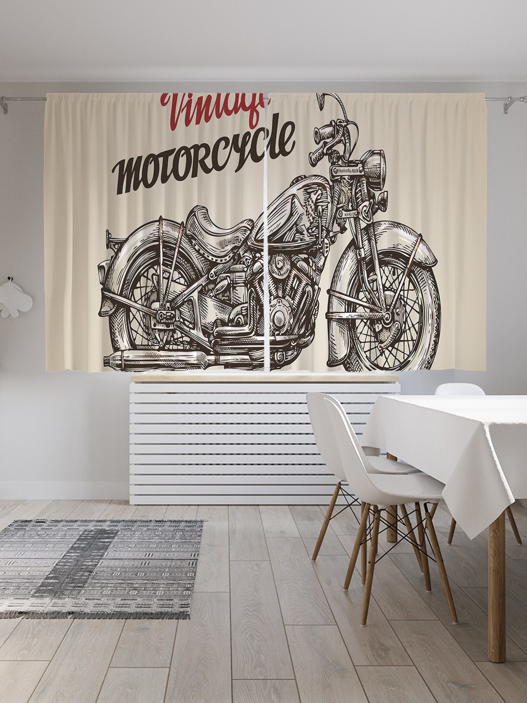 фото Классические шторы joyarty "исторический мотоцикл", oxford delux, 2 полотна 145x180 см
