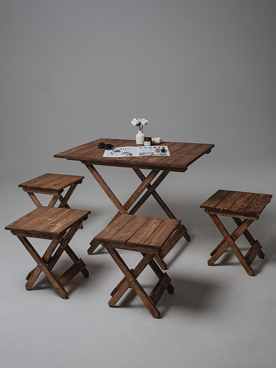 Комплект деревянный стол и табуретки для бани и дачи SOGO SKLSTOLTAB4-DYB