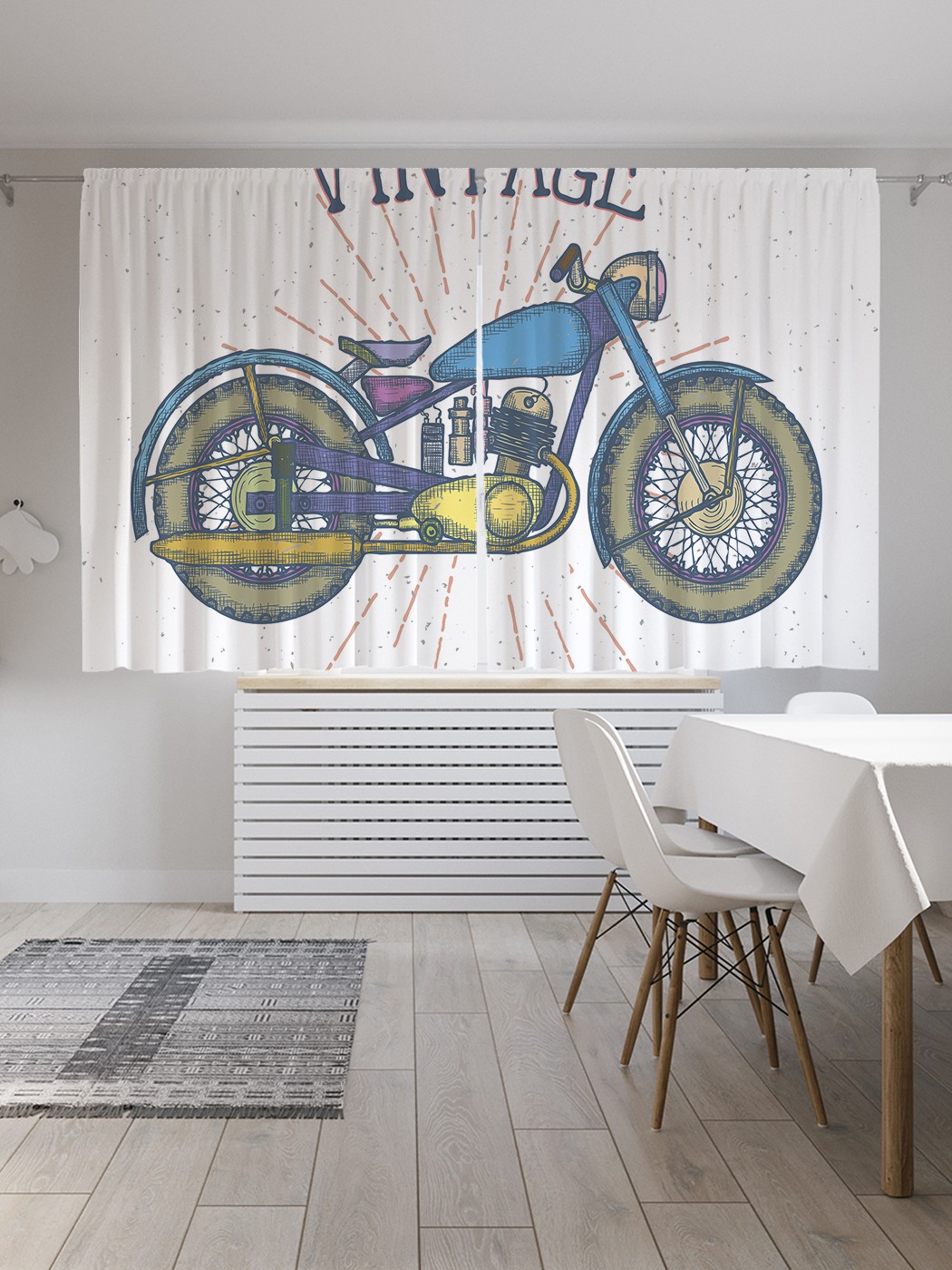 фото Классические шторы joyarty "винтажный мотоцикл", серия oxford delux, 2 полотна 145x180 см