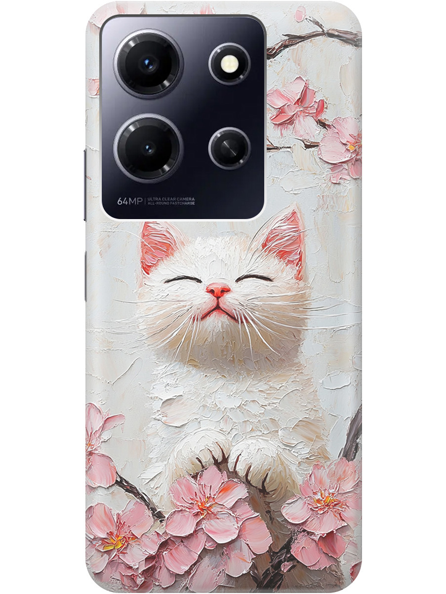 

Силиконовый чехол на Infinix Note 30i с принтом "Котик и сакура", Прозрачный;белый;розовый, 772564212