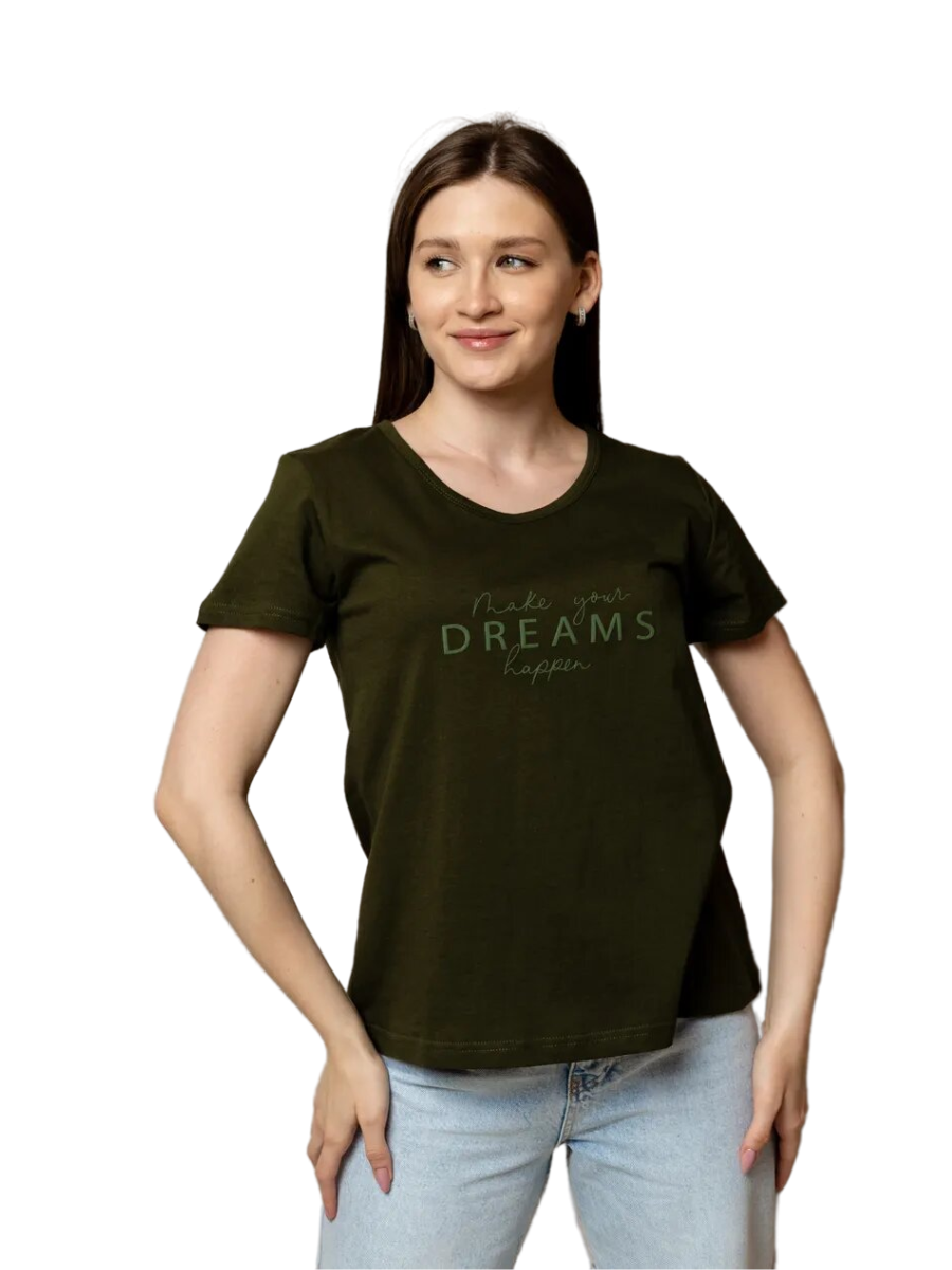 

Футболка женская Ohana market Dreams зеленая 56 RU, Dreams