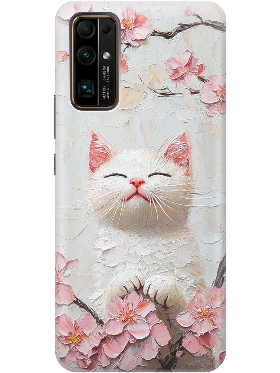

Силиконовый чехол на Honor 30 с принтом "Котик и сакура", Прозрачный;белый;розовый, 722945812