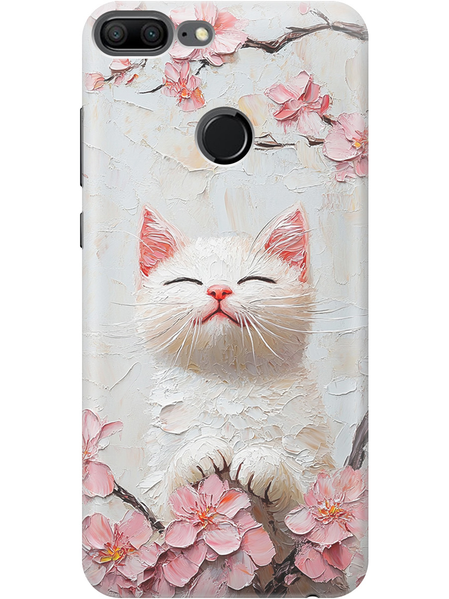 

Силиконовый чехол на Honor 9 Lite с принтом "Котик и сакура", Прозрачный;белый;розовый, 717568412