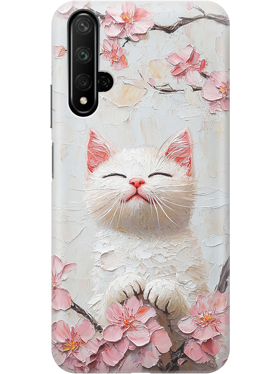 

Силиконовый чехол на Honor 20 / Huawei Nova 5T с принтом "Котик и сакура", Прозрачный;белый;розовый, 721508912