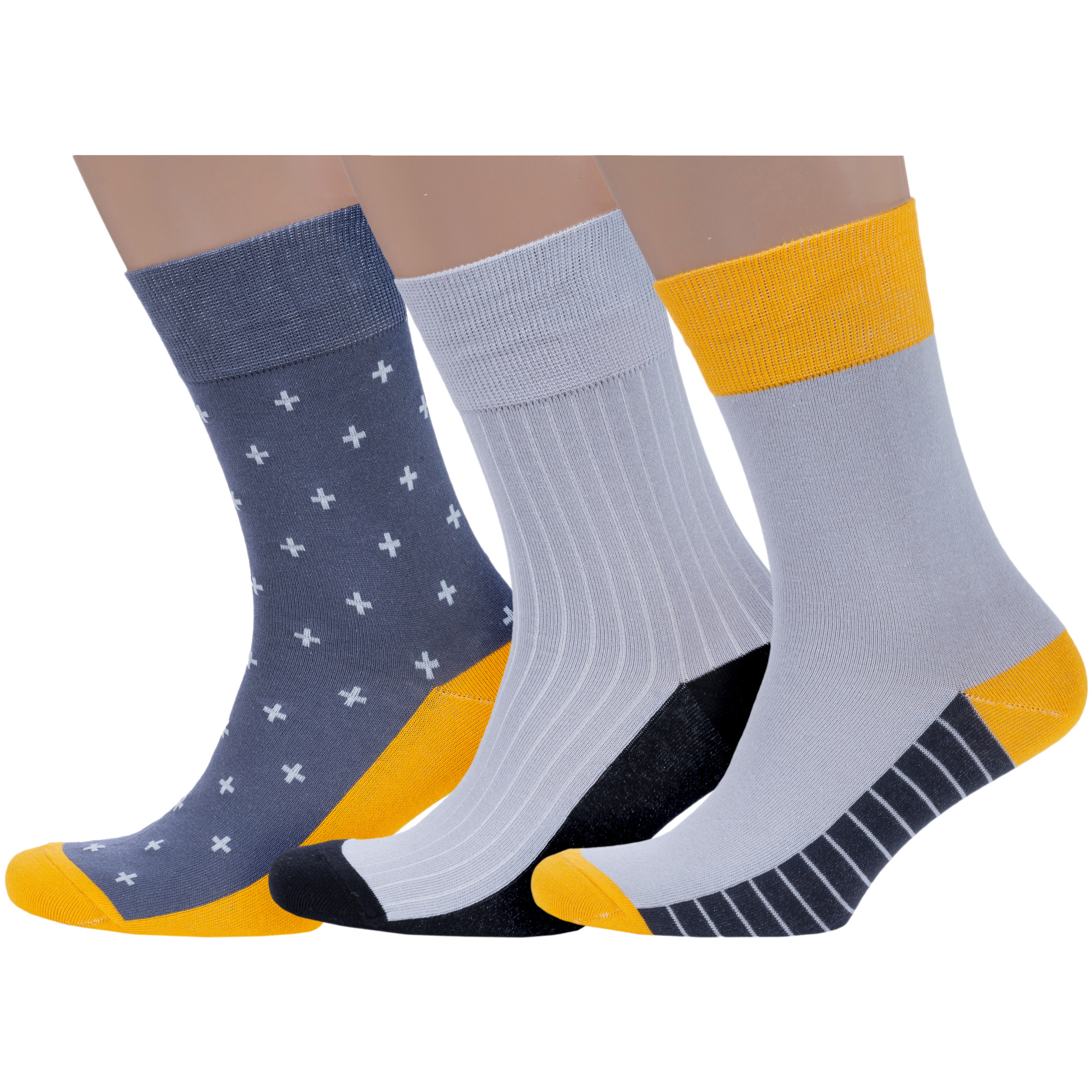 

Комплект носков мужских MoscowSocksClub msk3-М47 разноцветных 25, Серый;желтый, msk3-М47