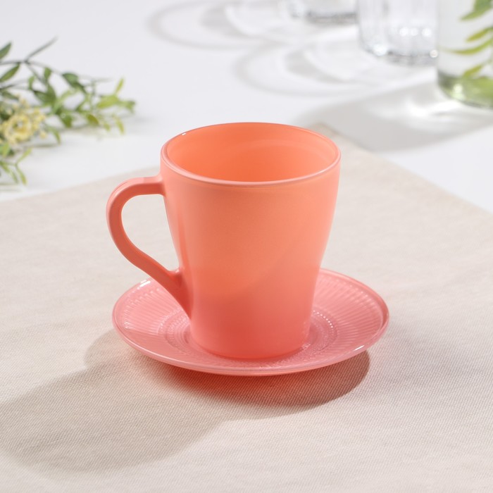 Чайная пара Апрель, кружка+блюдце, оранжевая, 250 мл, d=13,2 см