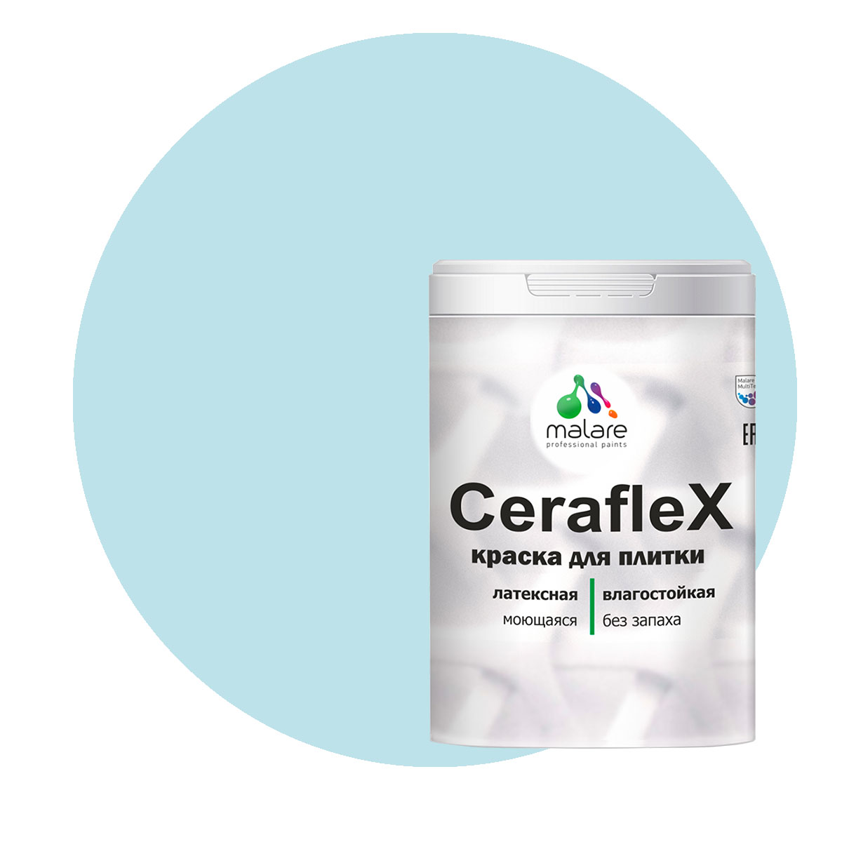 

Краска Malare Ceraflex для кафельной плитки и стен в ванной, сахарный вихрь, 2 кг, Голубой, Ceraflex-1