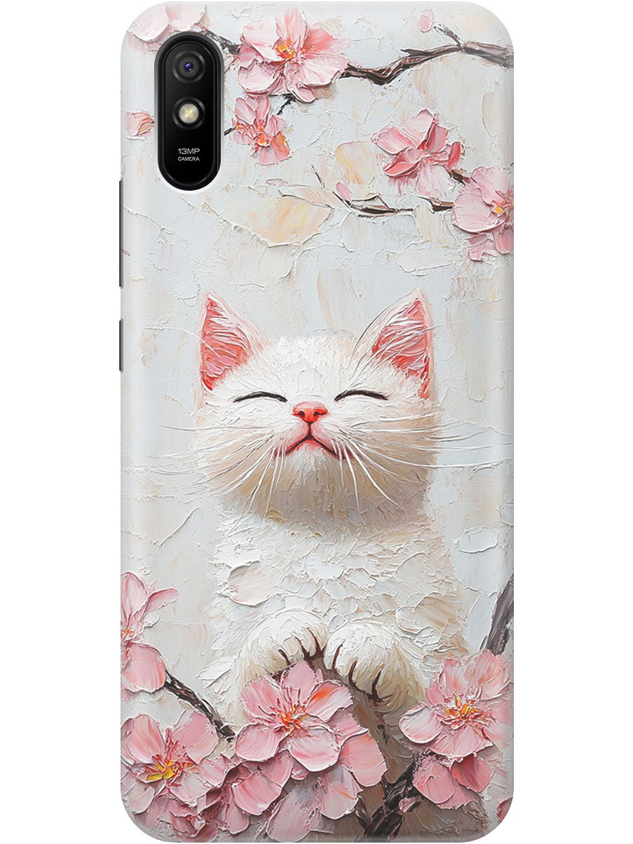 

Силиконовый чехол на Xiaomi Redmi 9A с принтом "Котик и сакура", Прозрачный;белый;розовый, 723276912